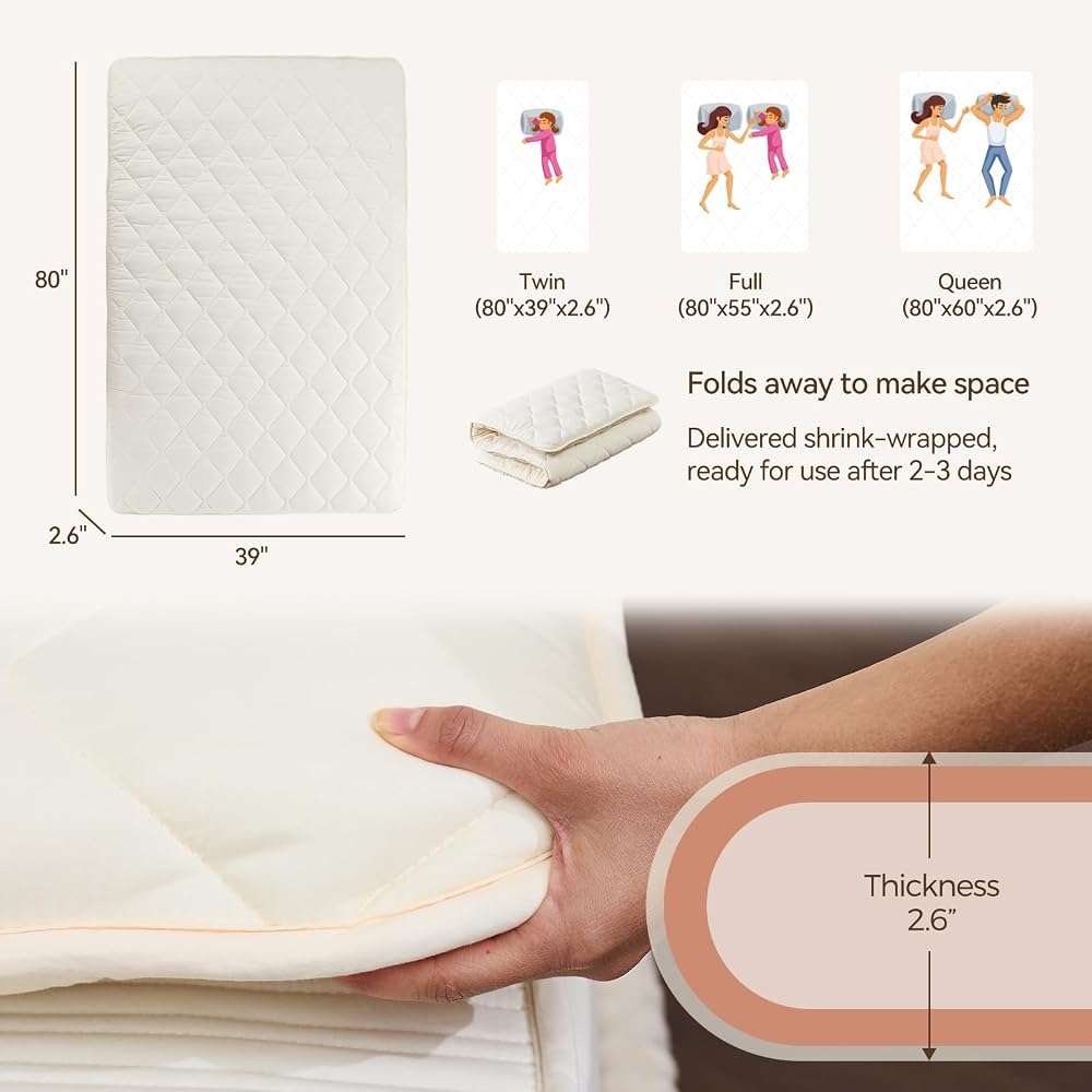 Miisong Japanese Floor Mattress with Washable Cover, Folding Futon Mattresss, Tatami Mat Sleeping Pad with Thicken Memory Foam, Roll Up Floor Lounger Bed for Kids Adults (Twin 80"×39"×2.6") - Image 2