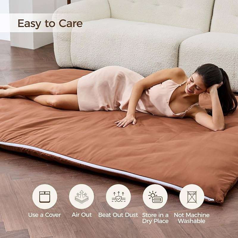 Miisong Japanese Floor Mattress with Washable Cover, Folding Futon Mattresss, Tatami Mat Sleeping Pad with Thicken Memory Foam, Roll Up Floor Lounger Bed for Kids Adults (Twin 80"×39"×2.6") - Image 6