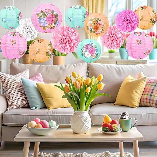 33Pcs Tea Party Decorations Paper Lantern Tissue Pom Pom Gold Butterfly Garden Decoration Hanging Decor for Birthday Bridal Shower Wedding - Image 4