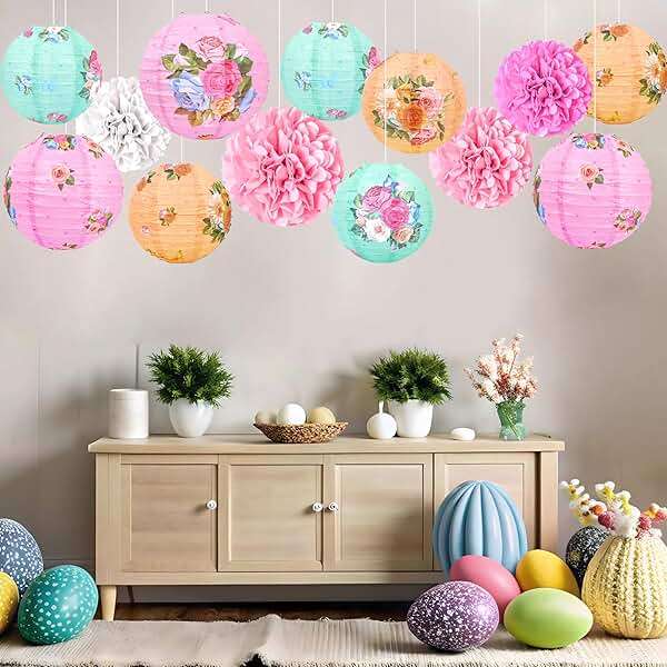 33Pcs Tea Party Decorations Paper Lantern Tissue Pom Pom Gold Butterfly Garden Decoration Hanging Decor for Birthday Bridal Shower Wedding - Image 6