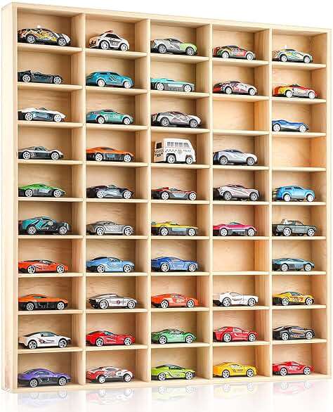 Seenelling Hot 1/64 Diecast Wheels Display Case Holds Toy Cars Wooden Wall Mount Car Display Shelf Storage Organizer Case for Toy Collectibles, Wheel, Model, 10 Layers (50 Spaces) - Image 1