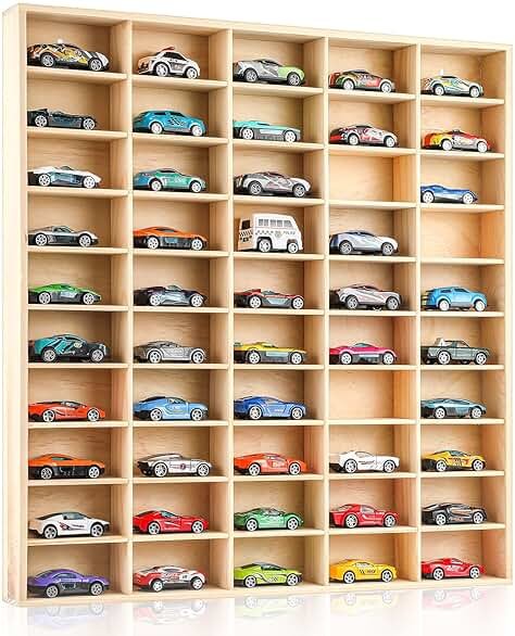 Seenelling Hot 1/64 Diecast Wheels Display Case Holds Toy Cars Wooden Wall Mount Car Display Shelf Storage Organizer Case for Toy Collectibles, Wheel, Model, 10 Layers (50 Spaces) - Product Image