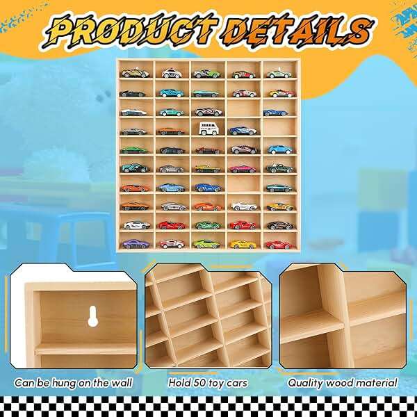 Seenelling Hot 1/64 Diecast Wheels Display Case Holds Toy Cars Wooden Wall Mount Car Display Shelf Storage Organizer Case for Toy Collectibles, Wheel, Model, 10 Layers (50 Spaces) - Image 3