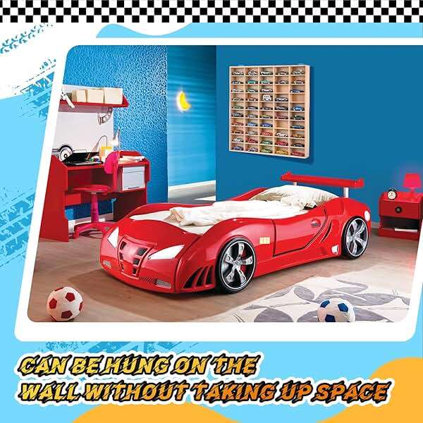 Seenelling Hot 1/64 Diecast Wheels Display Case Holds Toy Cars Wooden Wall Mount Car Display Shelf Storage Organizer Case for Toy Collectibles, Wheel, Model, 10 Layers (50 Spaces) - Image 4