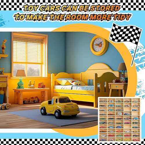 Seenelling Hot 1/64 Diecast Wheels Display Case Holds Toy Cars Wooden Wall Mount Car Display Shelf Storage Organizer Case for Toy Collectibles, Wheel, Model, 10 Layers (50 Spaces) - Image 5
