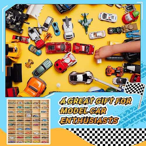 Seenelling Hot 1/64 Diecast Wheels Display Case Holds Toy Cars Wooden Wall Mount Car Display Shelf Storage Organizer Case for Toy Collectibles, Wheel, Model, 10 Layers (50 Spaces) - Image 6