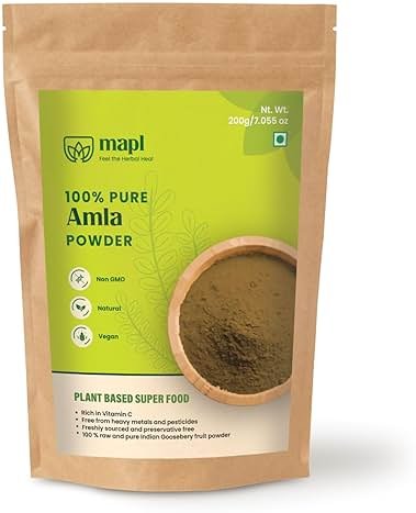 MAPL Amla Powder (7.05 oz) – Organic Indian Superfood for Hair Care | Indian Gooseberry/Amalaki Powder | 100% Pure | Supports Skin Glow, Hair Growth, Digestion, Cleansing | Resealable Zip Lock Pouch - Product Image