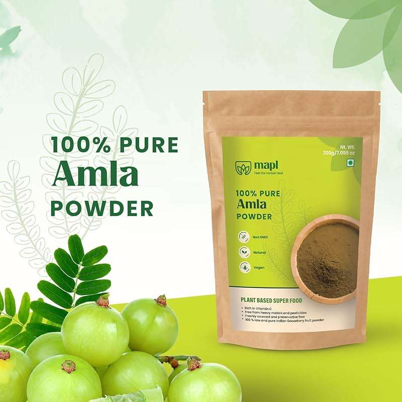 MAPL Amla Powder (7.05 oz) – Organic Indian Superfood for Hair Care | Indian Gooseberry/Amalaki Powder | 100% Pure | Supports Skin Glow, Hair Growth, Digestion, Cleansing | Resealable Zip Lock Pouch - Image 3