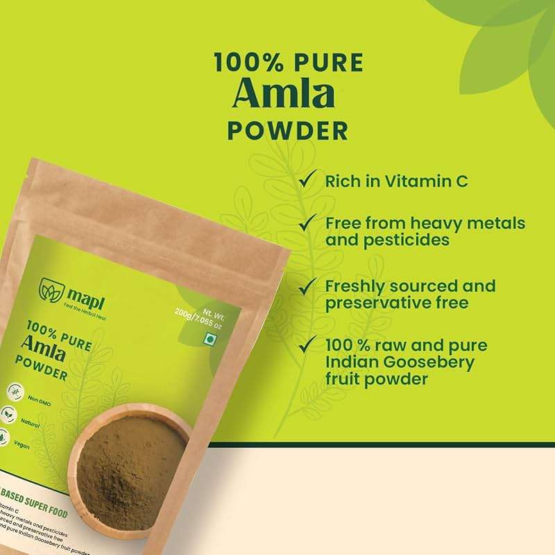 MAPL Amla Powder (7.05 oz) – Organic Indian Superfood for Hair Care | Indian Gooseberry/Amalaki Powder | 100% Pure | Supports Skin Glow, Hair Growth, Digestion, Cleansing | Resealable Zip Lock Pouch - Image 5