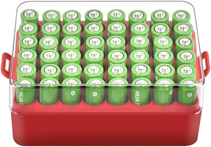 ALCYON Battery Organizer Storage Case, Battery Vault Box Container for 48pcs AA Batteries, Plastic Clear Protective Battery Holder for Travelling/Home/Office (Red, Large) - Product Image