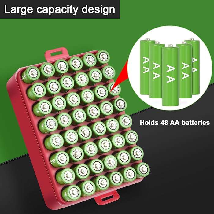 ALCYON Battery Organizer Storage Case, Battery Vault Box Container for 48pcs AA Batteries, Plastic Clear Protective Battery Holder for Travelling/Home/Office (Red, Large) - Image 3
