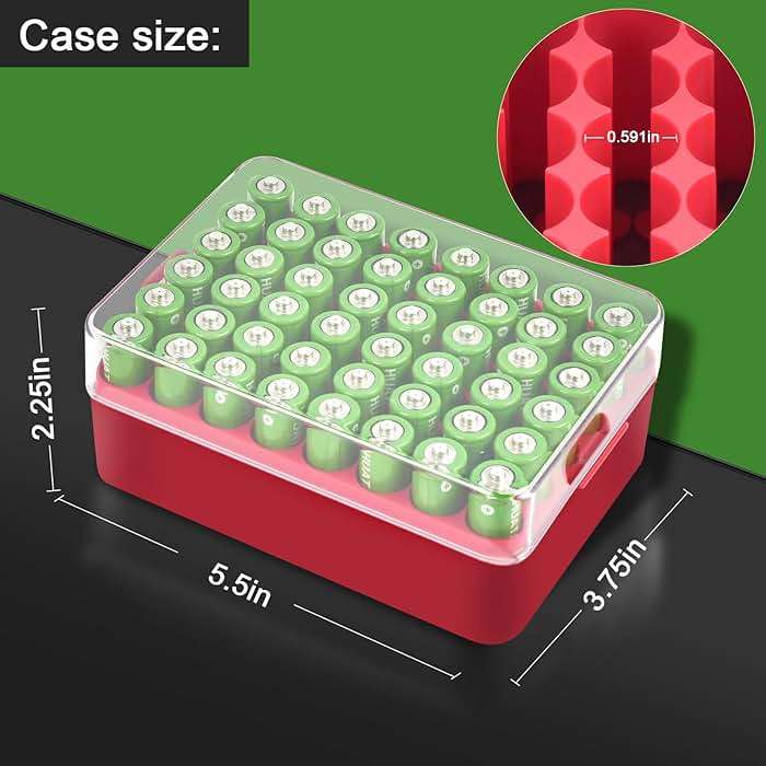 ALCYON Battery Organizer Storage Case, Battery Vault Box Container for 48pcs AA Batteries, Plastic Clear Protective Battery Holder for Travelling/Home/Office (Red, Large) - Image 4