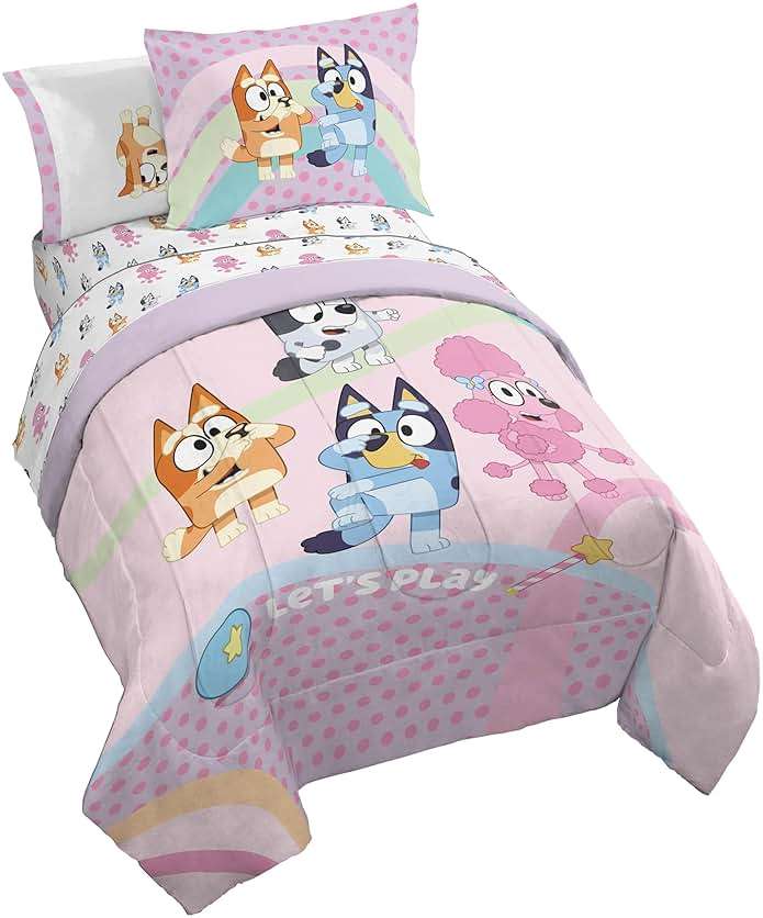 Jay Franco Kids Bed Set, Pink, Bluey, 7 Piece Full | Cozy Soft Bedding for Stylish Room Décor with Comforter, Sheets & Pillow Covers - Image 1