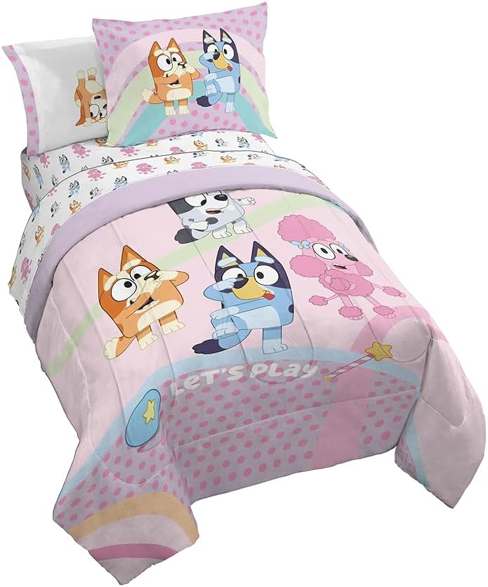 Jay Franco Kids Bed Set, Pink, Bluey, 7 Piece Full | Cozy Soft Bedding for Stylish Room Décor with Comforter, Sheets & Pillow Covers - Product Image