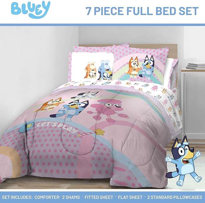 Jay Franco Kids Bed Set, Pink, Bluey, 7 Piece Full | Cozy Soft Bedding for Stylish Room Décor with Comforter, Sheets & Pillow Covers - Image 3