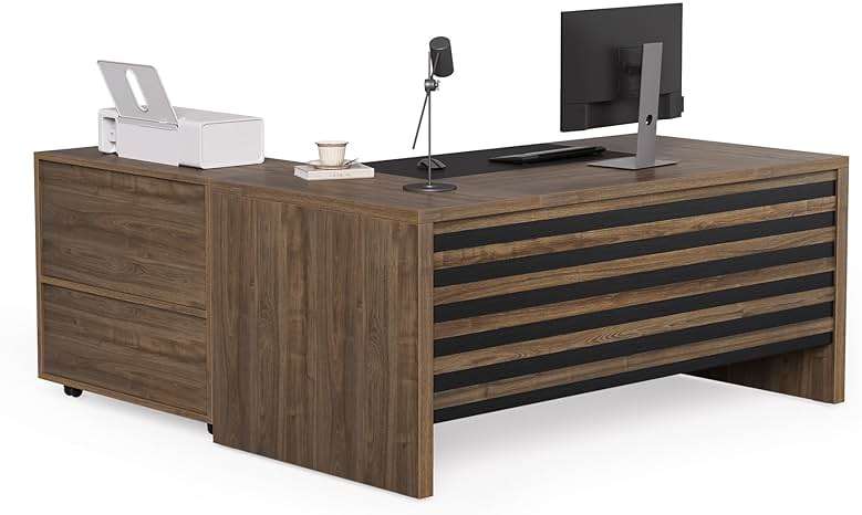 LITTLE TREE L-Shaped Computer Desk with File Cabinet Combo, 63-Inch Office Desk, 31-Inch Filing Cabinet with Storage & Drawer for A4/Letter/Legal Size File, Large Business Furniture for Home Office - Image 1