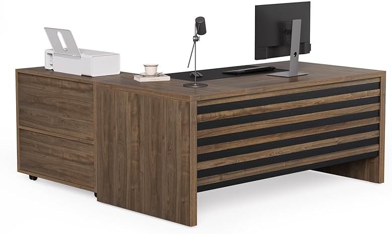 LITTLE TREE L-Shaped Computer Desk with File Cabinet Combo, 63-Inch Office Desk, 31-Inch Filing Cabinet with Storage & Drawer for A4/Letter/Legal Size File, Large Business Furniture for Home Office - Product Image
