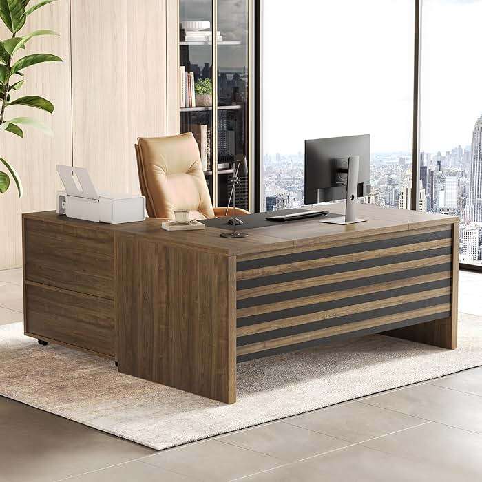 LITTLE TREE L-Shaped Computer Desk with File Cabinet Combo, 63-Inch Office Desk, 31-Inch Filing Cabinet with Storage & Drawer for A4/Letter/Legal Size File, Large Business Furniture for Home Office - Image 2