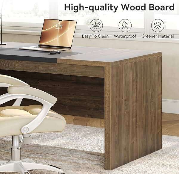 LITTLE TREE L-Shaped Computer Desk with File Cabinet Combo, 63-Inch Office Desk, 31-Inch Filing Cabinet with Storage & Drawer for A4/Letter/Legal Size File, Large Business Furniture for Home Office - Image 6