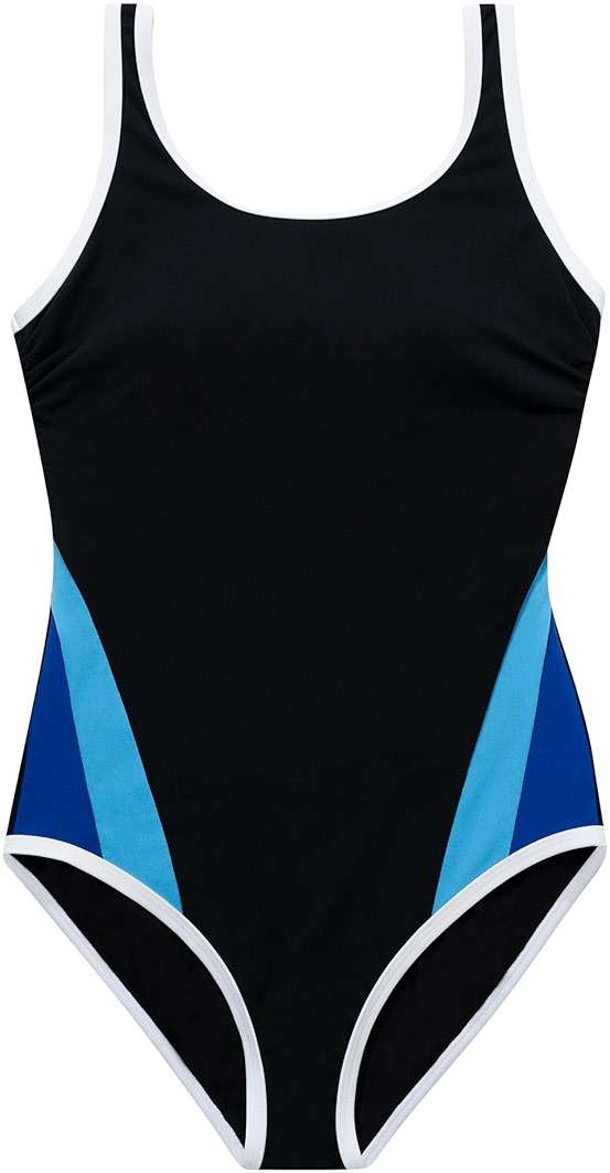 Dolfin Aquashape Women's One Piece Swimsuit - Color Block Moderat Cut Athletic Scoop Back Lap Suit (Black/Blue, 12) - Image 4