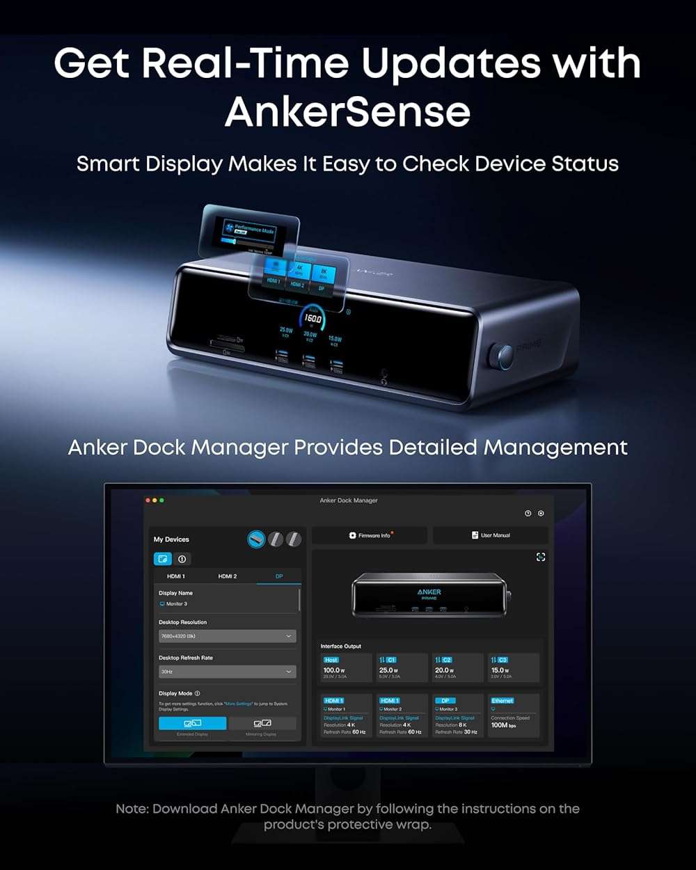 Anker Prime Docking Station (DL7400), 14-Port Triple Display with DisplayLink, 140W Max, Smart Display, Triple 4K 60Hz, Cooling Fan, for Windows Laptops (The Latest DisplayLink Driver Must Installed) - Image 6