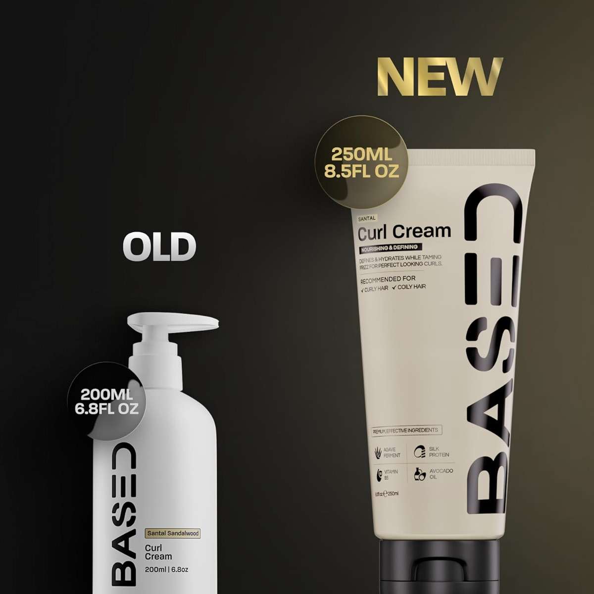 BASED Curl Cream for Men, Curl Defining Cream for Curly Hair, No Harsh Chemicals or Artificial Fragrance, Medium Hold, Hydrates & Nourishes with Agave, Silk Protein & Castor Oil, 8.5 oz (Pack of 1) - Image 2