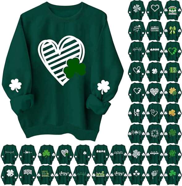 FAIOROI Womens St Patricks Day Shirt Plus Size Lucky Shamrock Print Crewneck Sweatshirts Casual Dressy Heart Graphic Tee Tops - Image 1