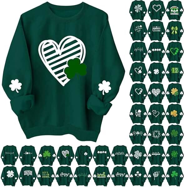 FAIOROI Womens St Patricks Day Shirt Plus Size Lucky Shamrock Print Crewneck Sweatshirts Casual Dressy Heart Graphic Tee Tops - Product Image