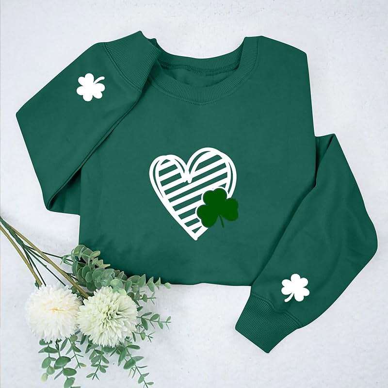 FAIOROI Womens St Patricks Day Shirt Plus Size Lucky Shamrock Print Crewneck Sweatshirts Casual Dressy Heart Graphic Tee Tops - Image 2