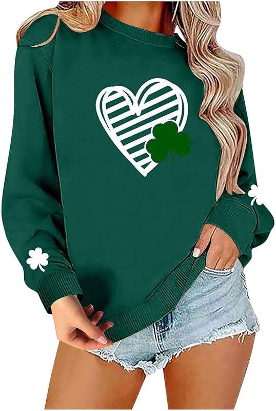 FAIOROI Womens St Patricks Day Shirt Plus Size Lucky Shamrock Print Crewneck Sweatshirts Casual Dressy Heart Graphic Tee Tops - Image 3
