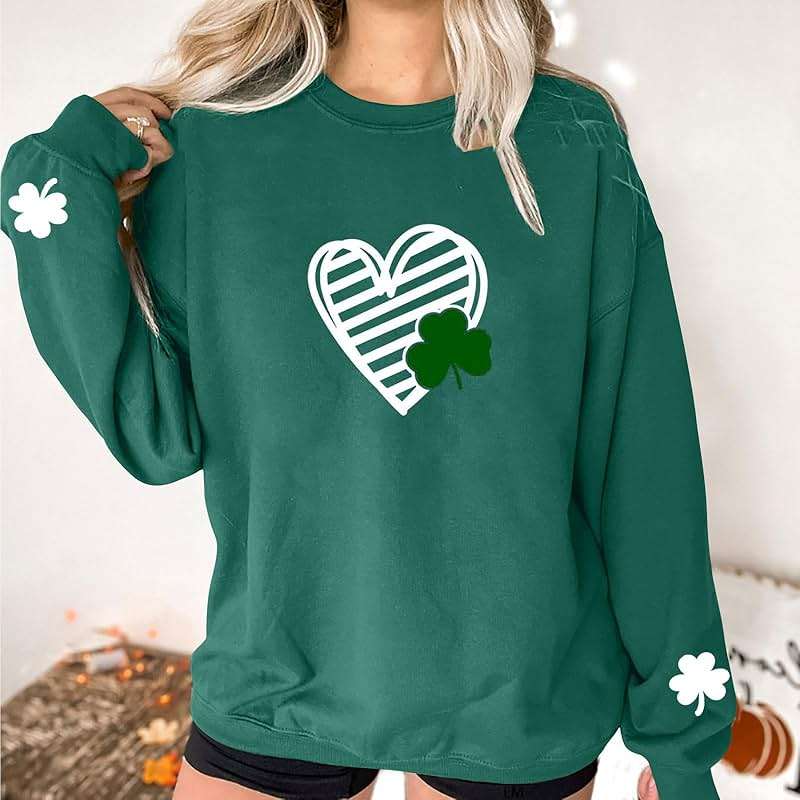 FAIOROI Womens St Patricks Day Shirt Plus Size Lucky Shamrock Print Crewneck Sweatshirts Casual Dressy Heart Graphic Tee Tops - Image 5