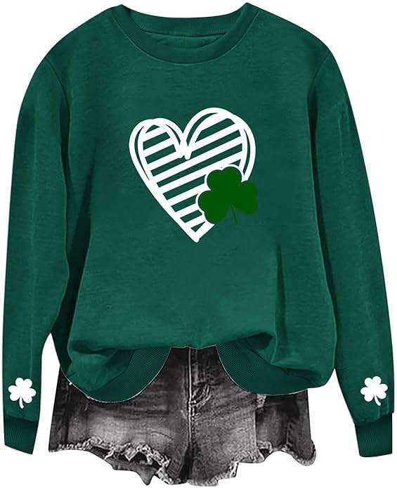 FAIOROI Womens St Patricks Day Shirt Plus Size Lucky Shamrock Print Crewneck Sweatshirts Casual Dressy Heart Graphic Tee Tops - Image 6