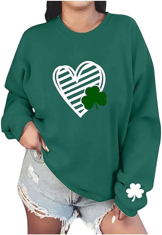 FAIOROI Womens St Patricks Day Shirt Plus Size Lucky Shamrock Print Crewneck Sweatshirts Casual Dressy Heart Graphic Tee Tops - Image 8