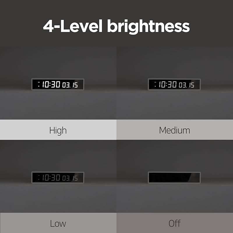 mooas 15W Slim Edge Mirror Wireless Charging Clock (Black), Max.15W Fast Wireless Charging, 12/24H time Mode, Alarm & Snooze, Adjustable Brightness Night Mode, Small Digital Alarm Clock Mirror Clock - Image 5