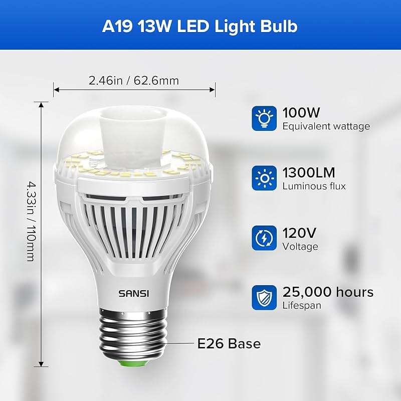 SANSI Dusk to Dawn LED Outdoor Light Bulb A19, 100 Watt Equivalent Energy Efficient 13W 5000K Daylight 1300LM Outdoor Light Bulbs, E26 Standard Base Light Bulbs for Porch Patio Yard Garden, 2-Pack - Image 2