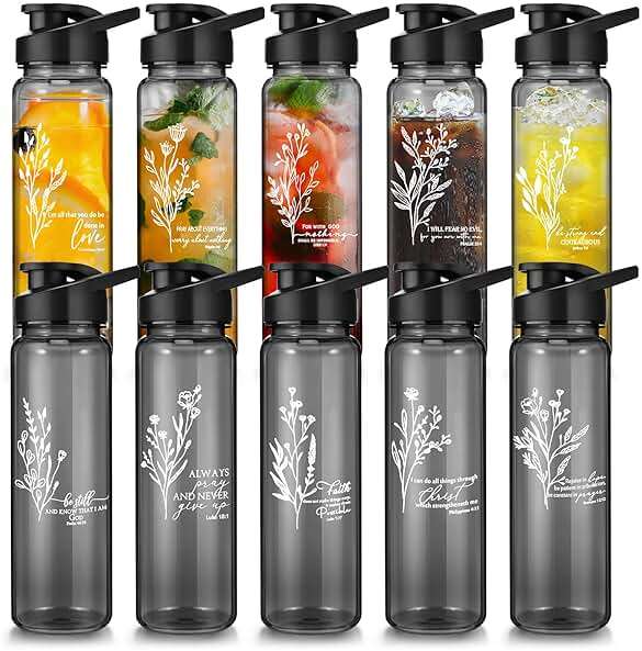Skylety 10 Pcs Fathers Day Church Gifts Bulk Water Bottle Religious Inspirational Bible Verse Plastic Leak Proof 24 oz Bottles for Church Sunday School Teacher(Boho) - Image 1