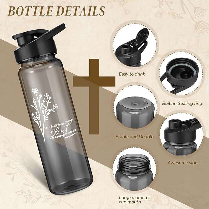 Skylety 10 Pcs Fathers Day Church Gifts Bulk Water Bottle Religious Inspirational Bible Verse Plastic Leak Proof 24 oz Bottles for Church Sunday School Teacher(Boho) - Image 4