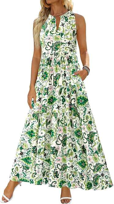 BTFBM Womens Summer Maxi Dresses 2025 Casual Sleeveless V Neck Loose Fit Floral Boho Dress Beach Long Sundress - Image 1