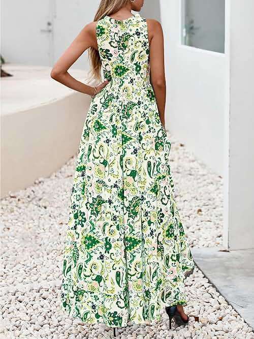 BTFBM Womens Summer Maxi Dresses 2025 Casual Sleeveless V Neck Loose Fit Floral Boho Dress Beach Long Sundress - Image 3