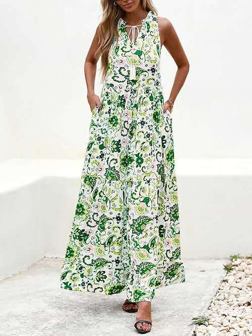 BTFBM Womens Summer Maxi Dresses 2025 Casual Sleeveless V Neck Loose Fit Floral Boho Dress Beach Long Sundress - Image 4