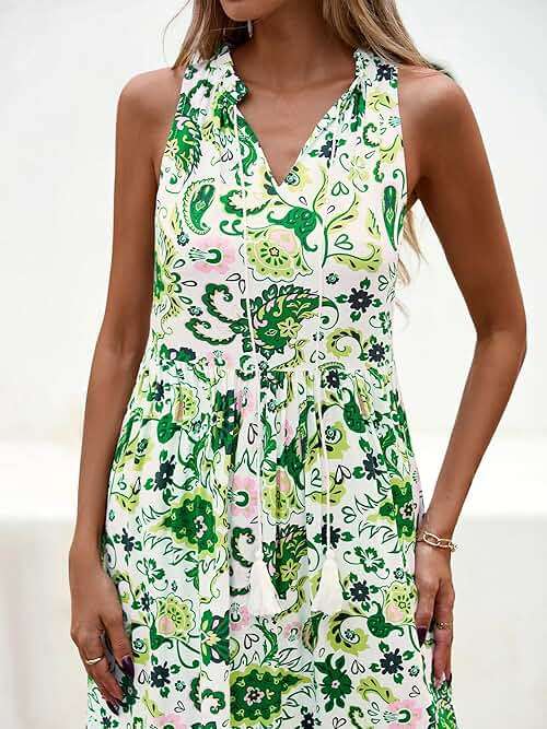 BTFBM Womens Summer Maxi Dresses 2025 Casual Sleeveless V Neck Loose Fit Floral Boho Dress Beach Long Sundress - Image 5