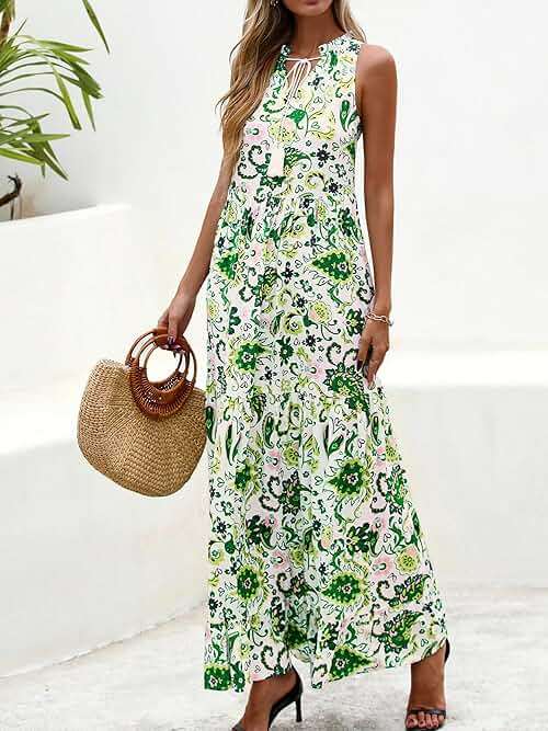 BTFBM Womens Summer Maxi Dresses 2025 Casual Sleeveless V Neck Loose Fit Floral Boho Dress Beach Long Sundress - Image 6
