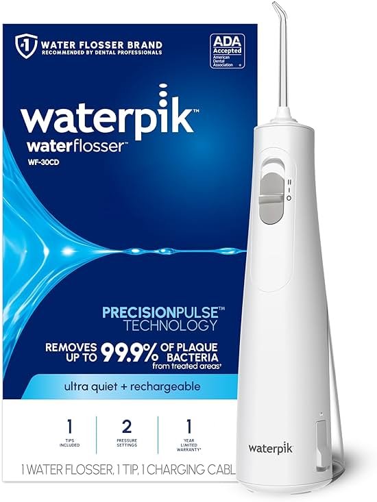 Waterpik Cordless 1100 Rechargeable Portable Water Flosser for Teeth Cleaning and Flossing, Travel, Braces Care, Healthier Gums, Waterproof for Shower, ADA Accepted, WF-30CD White, Packaging May Vary - Product Image