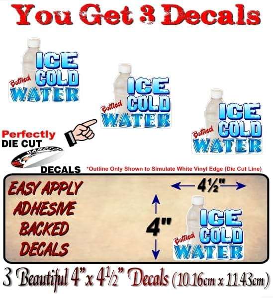 3 ICE Cold Bottled Water 4.5'' Decals Concession Trailer Cart Grocery Gourmet Food Convenience Store Shop Counter Wall or Window Stickers (3 Decal Set - 4'' x 4.5'') - Image 2