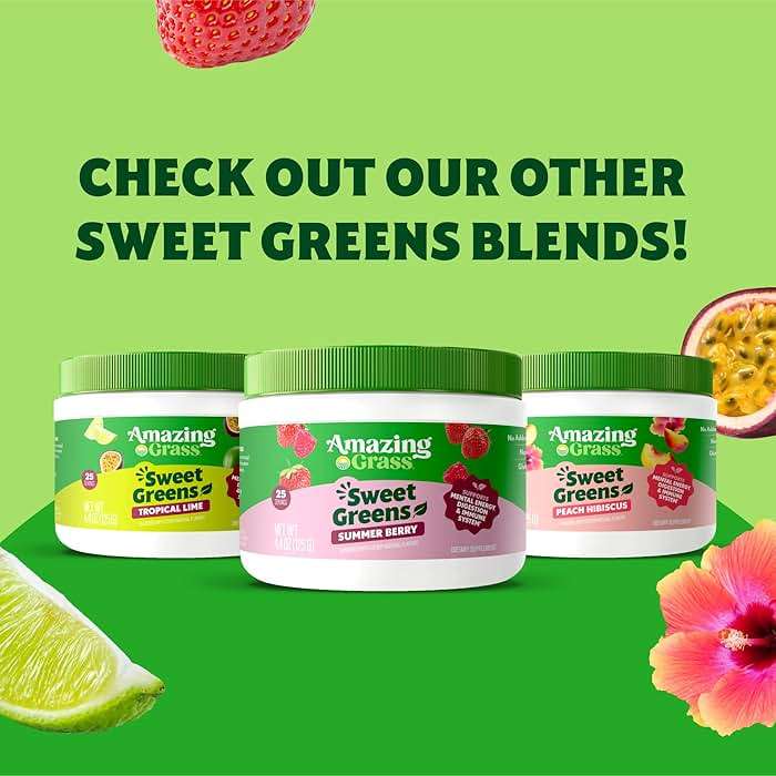 Amazing Grass Sweet Greens and Superfoods Powder for Digestive Health, Greens Powder, Digestive Enzymes, Probiotics, Spirulina, Chlorella, Peach Hibiscus, 30 Servings - Image 8