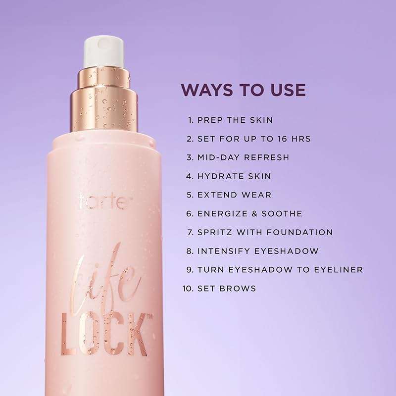 tarte Life Lock Hydrating Setting Spray – 10-in-1 Weightless Mist with Hyaluronic Acid to Hydrate & Lock Long-Lasting Makeup, Waterproof, Sweatproof & Transfer-Resistant, Vegan & Cruelty Free - Image 7