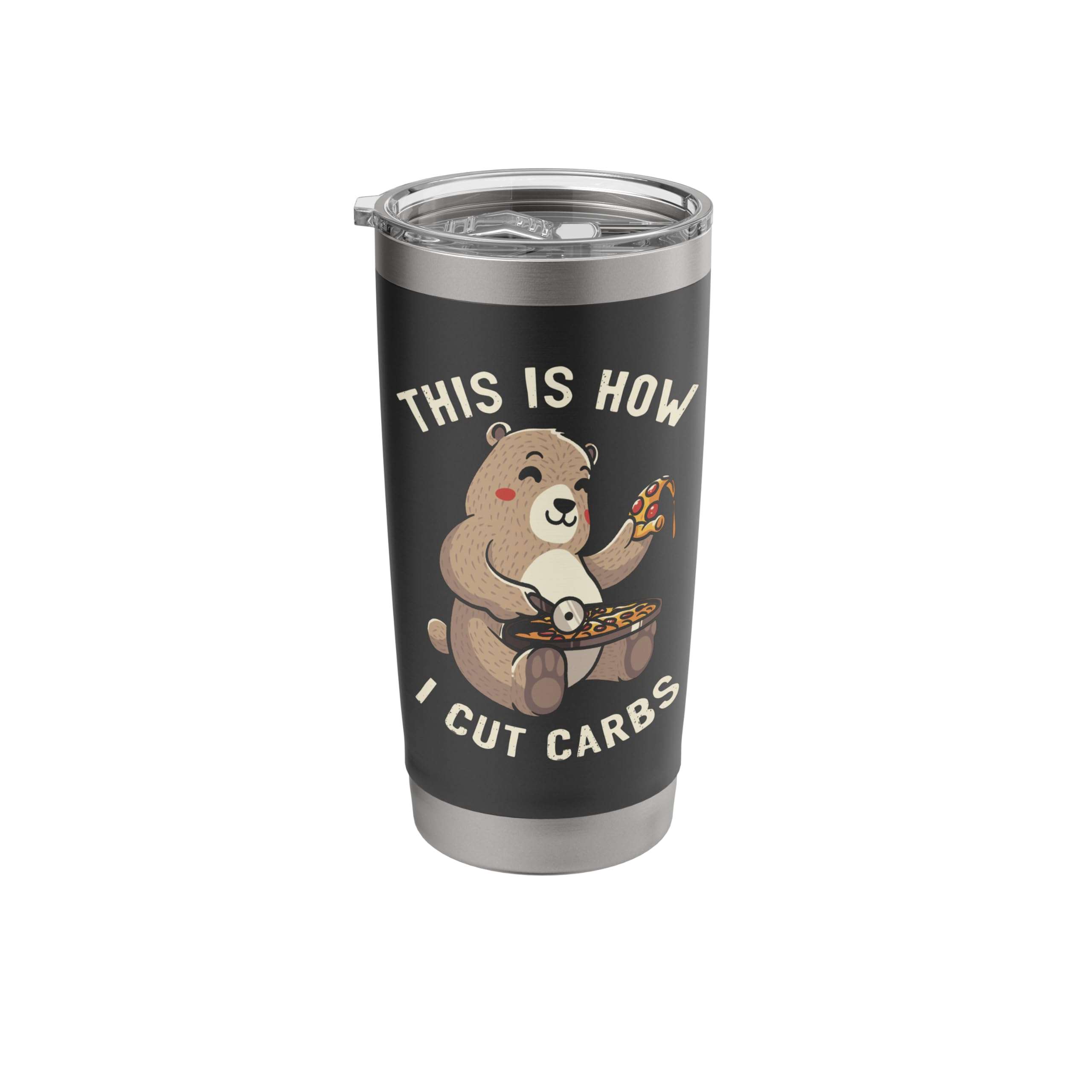 This Is How I Cut Carbs Funny Bear Eater Pizza Foodie Stainless Steel Insulated Tumbler - Image 1