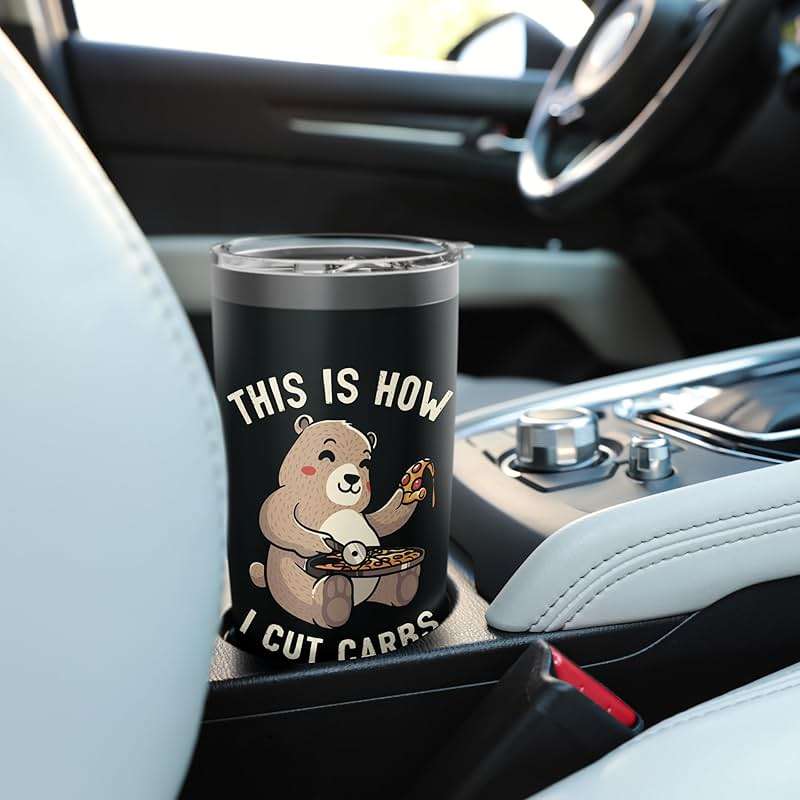 This Is How I Cut Carbs Funny Bear Eater Pizza Foodie Stainless Steel Insulated Tumbler - Image 2