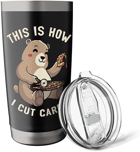 This Is How I Cut Carbs Funny Bear Eater Pizza Foodie Stainless Steel Insulated Tumbler - Image 6