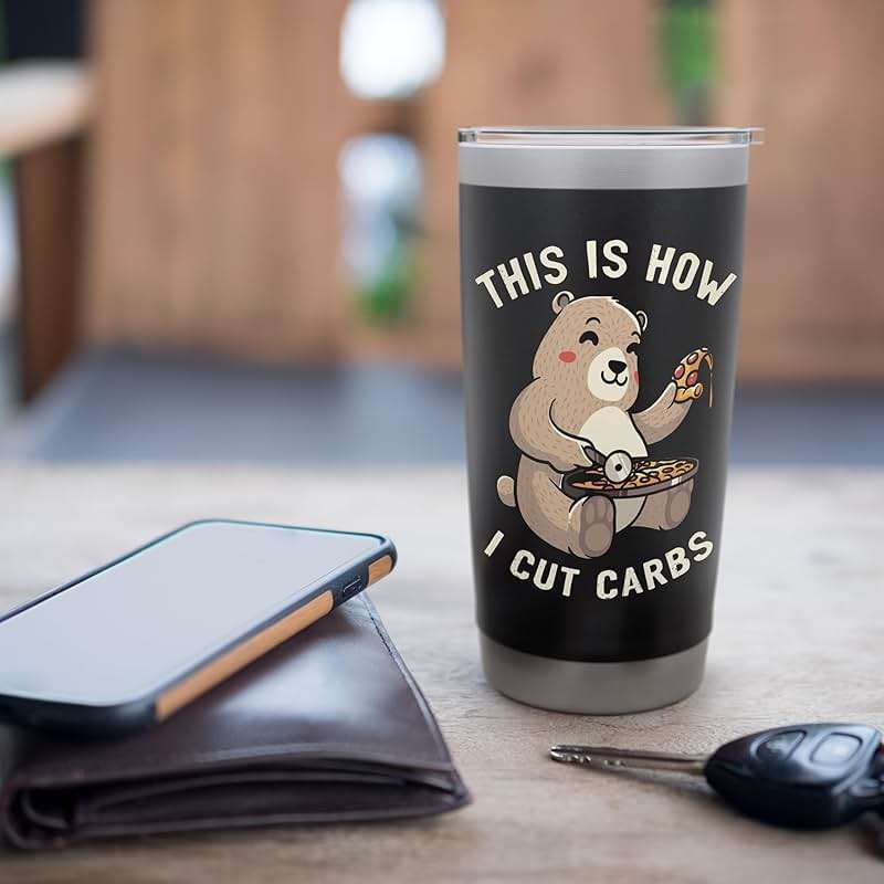 This Is How I Cut Carbs Funny Bear Eater Pizza Foodie Stainless Steel Insulated Tumbler - Image 7